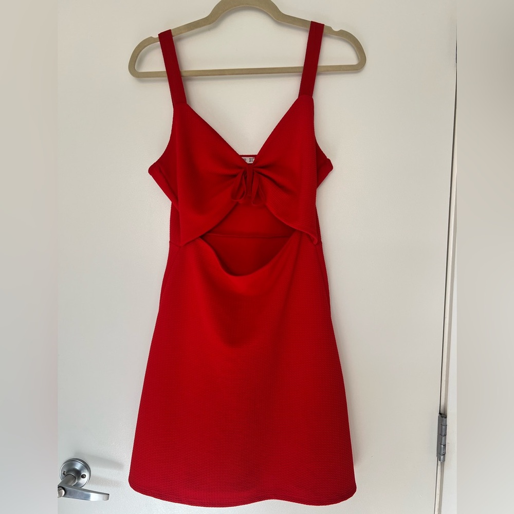 Mango Vibrant Red Midi Cut Out Dress
